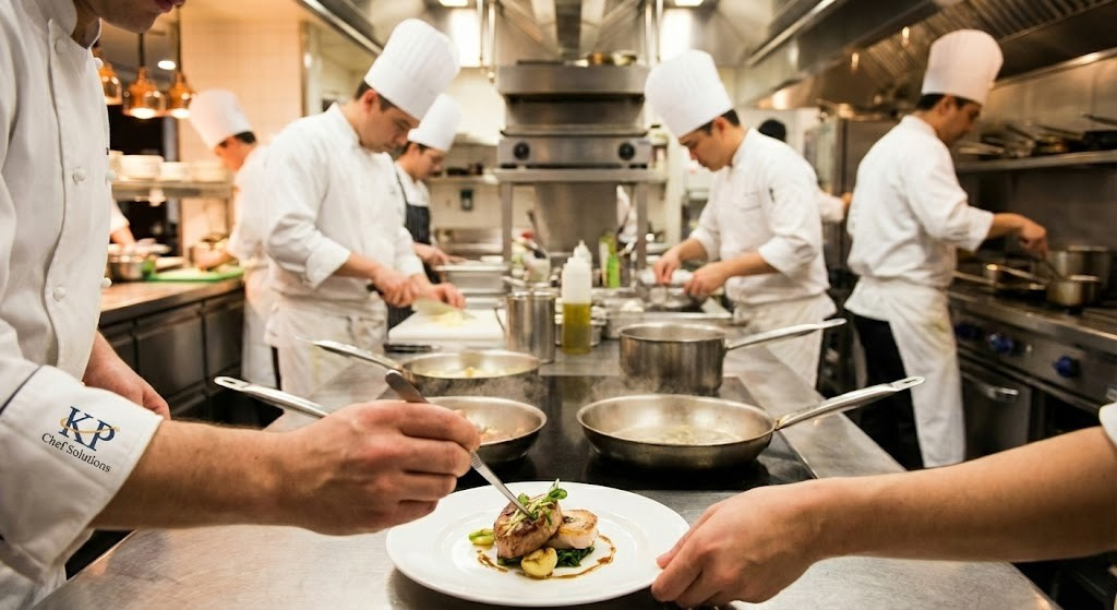 KP Chef Solutions professional chefs working in a busy commercial kitchen
